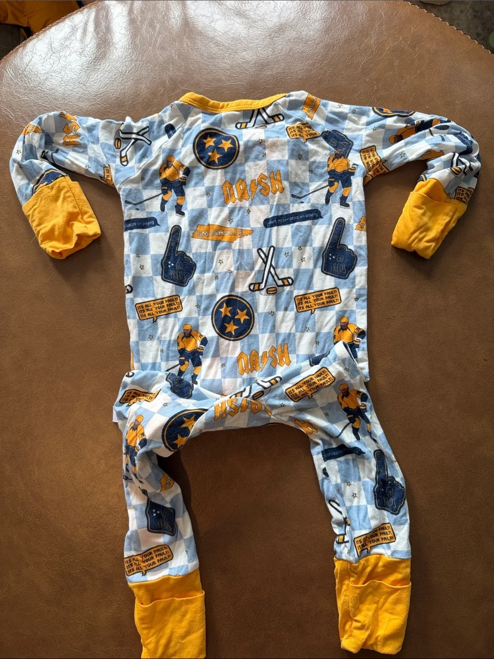 Blue and Gold Nashville Predators Hockey-Print Kids One-Piece Pajama